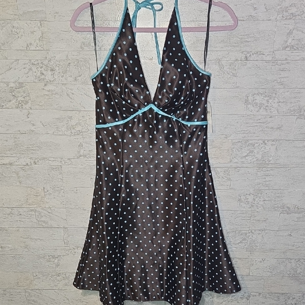 NWT Vintage Jessica McClintock    For Gunne Sax Dress Halter Brown Aqua Size 7 8